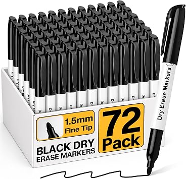 V-Opitos 72 Pack Fine Tip Black Dry Erase Markers | Bulk Whiteboard Markers, Non-Toxic, Easy Clean, Erasable, School Classroom, Office Supplies
