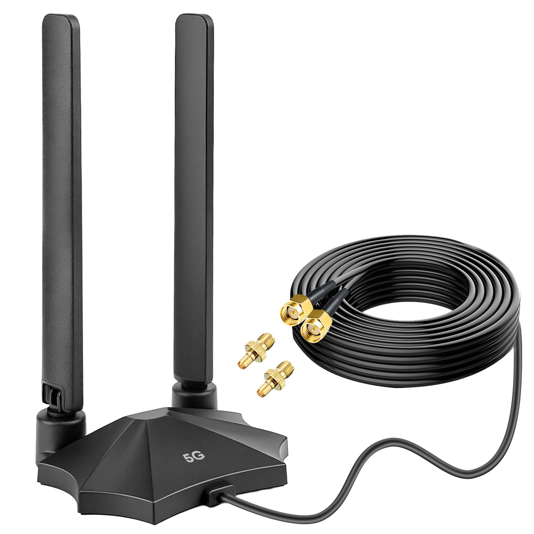 Antenne routeur 5G 4G LTE 8dBi – Large bande 698-3980 MHz Antenne magnétique avec câble de 2 m, prises SMA et TS9 compatible avec Netgear, Huawei, ZTE et passerelles industrielles