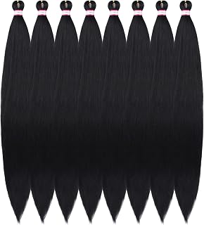 Pre Stretched Braiding Hair 8 Packs 48 Inch Natural Black Color Long Professional Hair for Braiding Twist Braids Itch Free Hot Water Setting Yaki Straight Synthetic Hair Extensions (#1B)