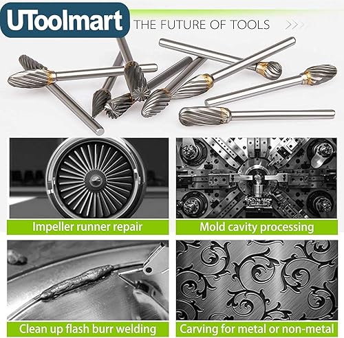 Miniatura 3 de Utoolmart Limas rotativas de carburo de tungsteno con vástago de 0.118 in, herramienta de rebabas rotativas con forma de llama dentada de un solo