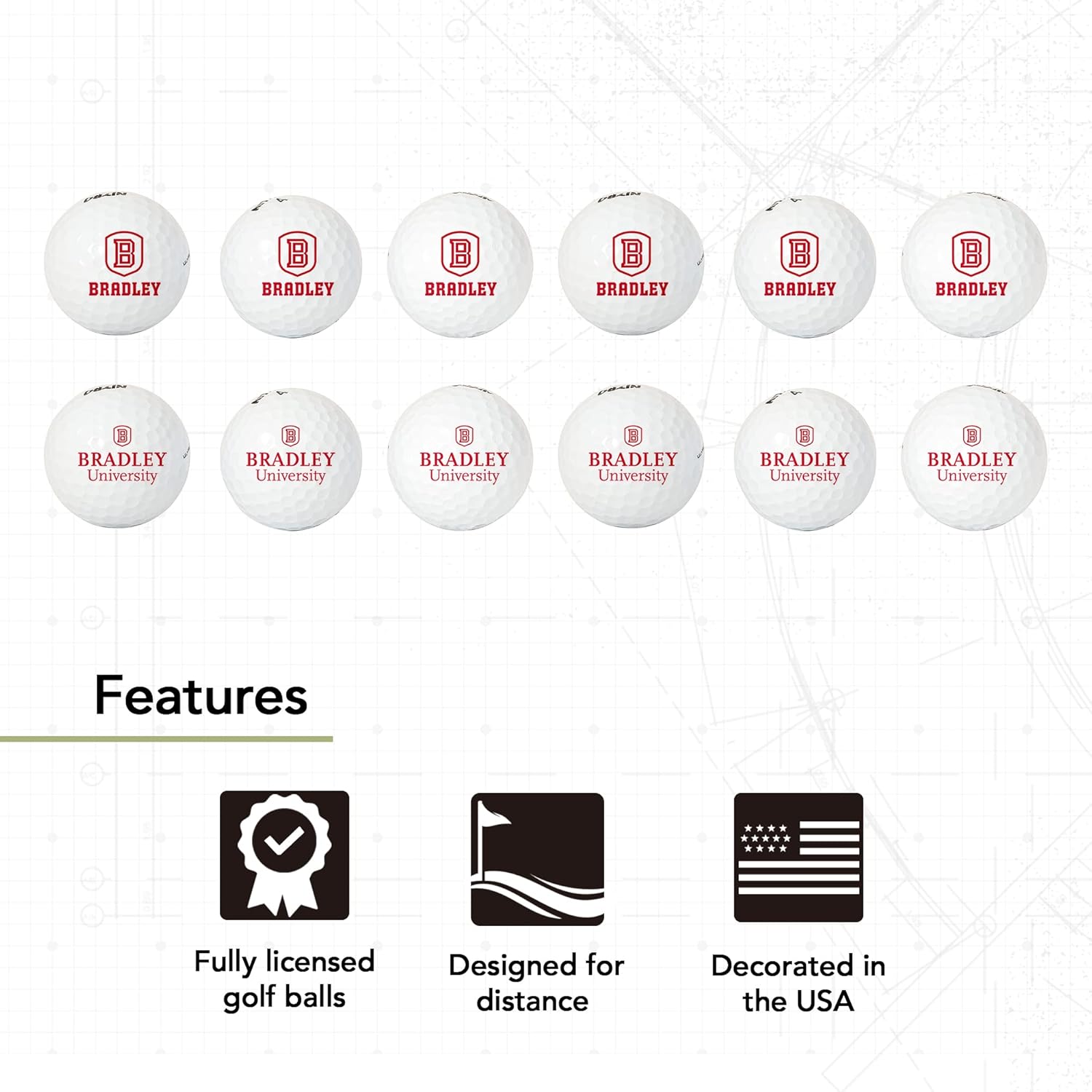 Desert Cactus Bradley University Golf Balls 12 Pack – BU Braves Full Color Dozen – Officially Licensed Sport Team Accessory