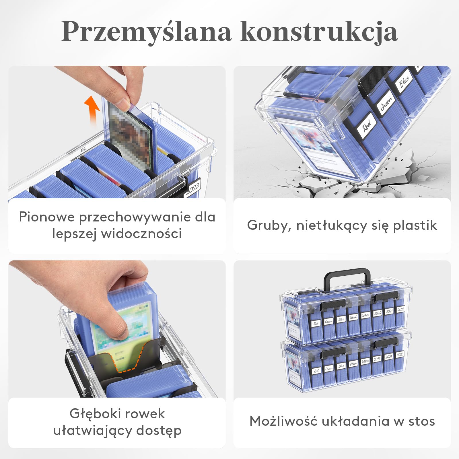 Lifewit Zestaw 2 pudełek do przechowywania kart kolekcjonerskich z tworzywa sztucznego, do 1800 kart, z 16 przegródkami na karty i 40 etykietami, na karty MTG, TCG, Yugioh i Sport