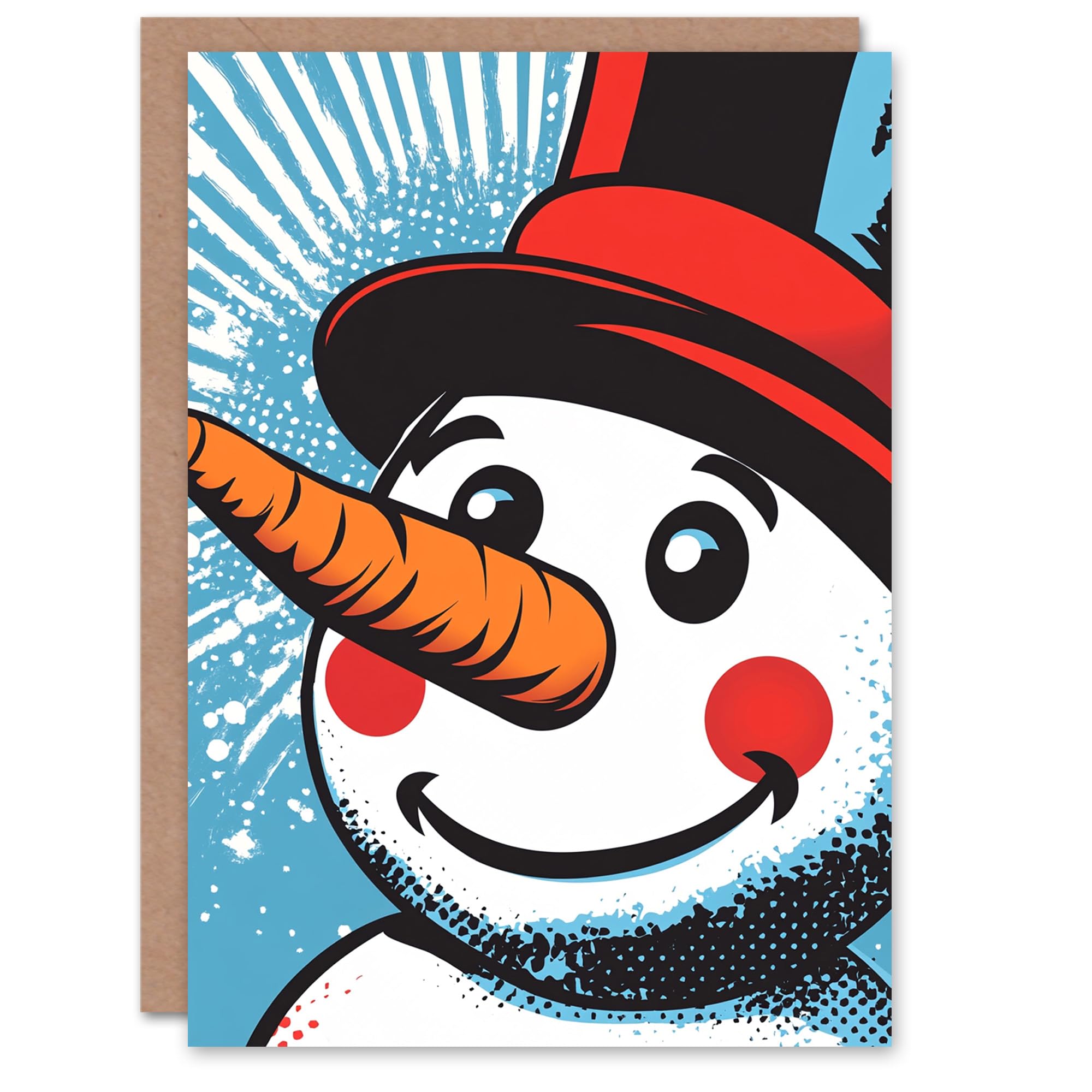 Artery8 Top Hat Snowman Face Comic Book Pop Art Blank For Him Or Her Art Xmas Festive Christmas Card