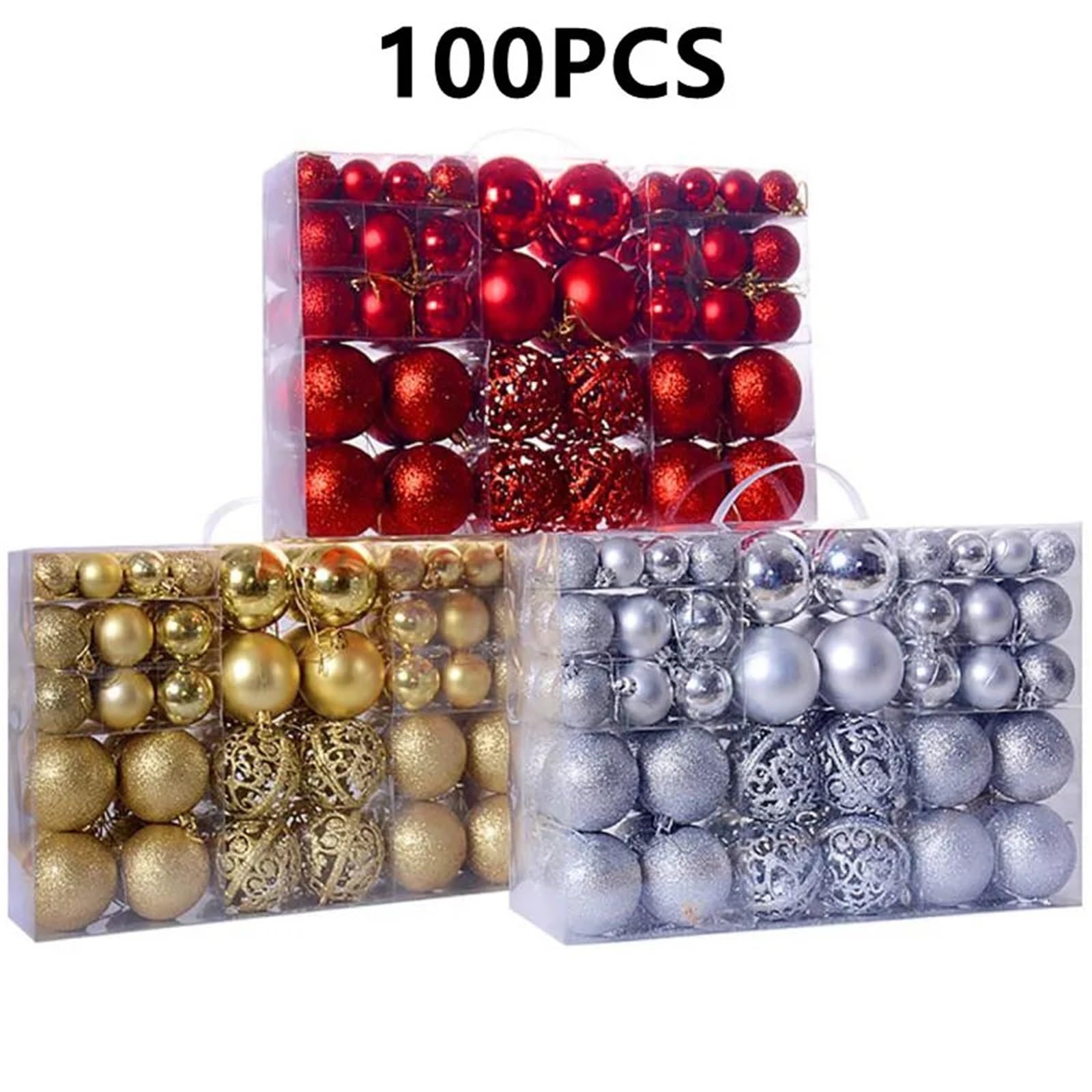 Bolas de Navidad Decoracion Juego de 100 Bolas navideñas de 3 a 6 cm for Regalo de árbol, con Polvo Mate Brillante y Hueco.(Red)