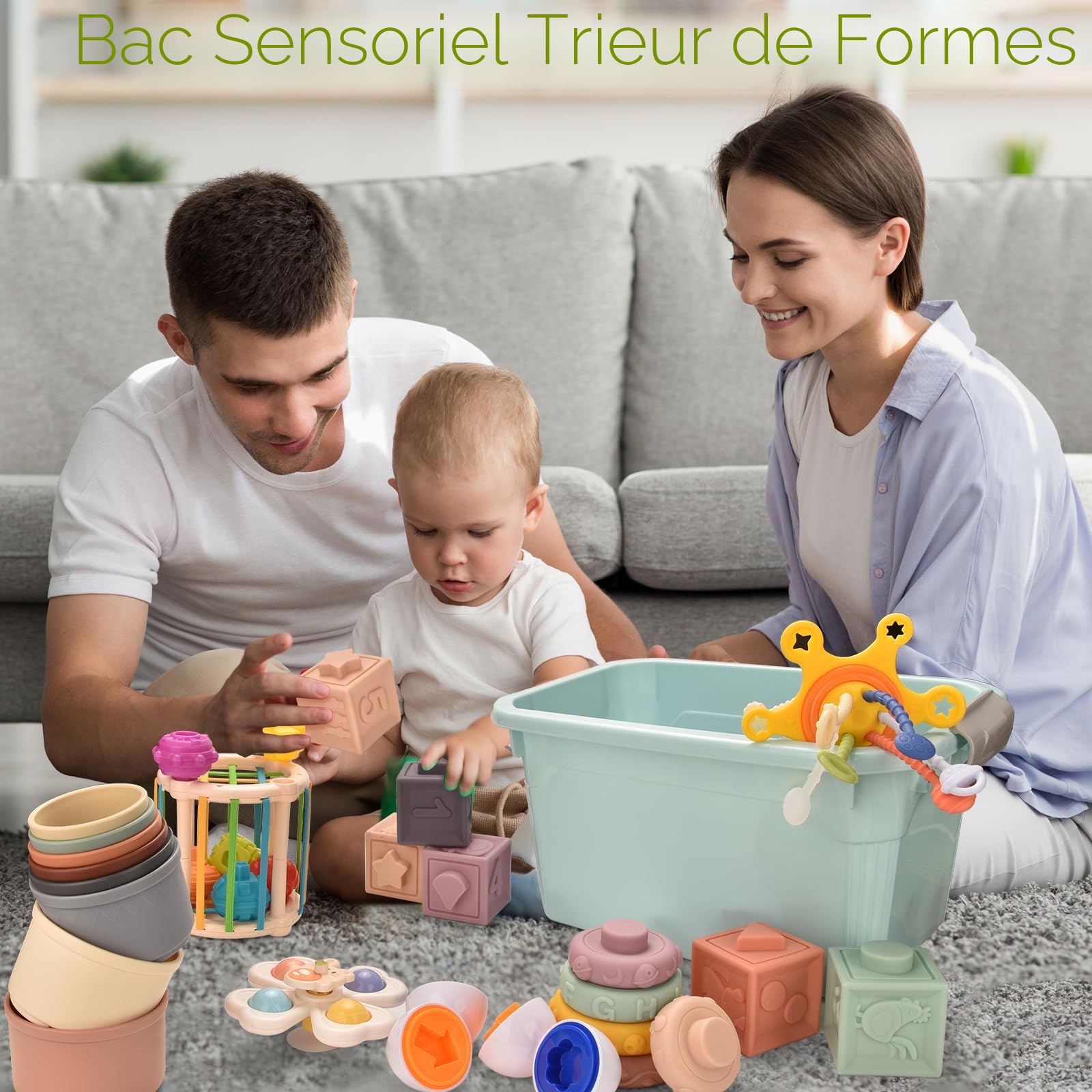Jouets Bébés pour 6 à 12 Mois 7 en 1 pour Tout-Jeux montessoriii 1 an, Blocs empilables pour bébés, Anneaux de Blocs empilables, œufs Assortis, Rotation à Ventouse, Tasses empilables, Cadeau