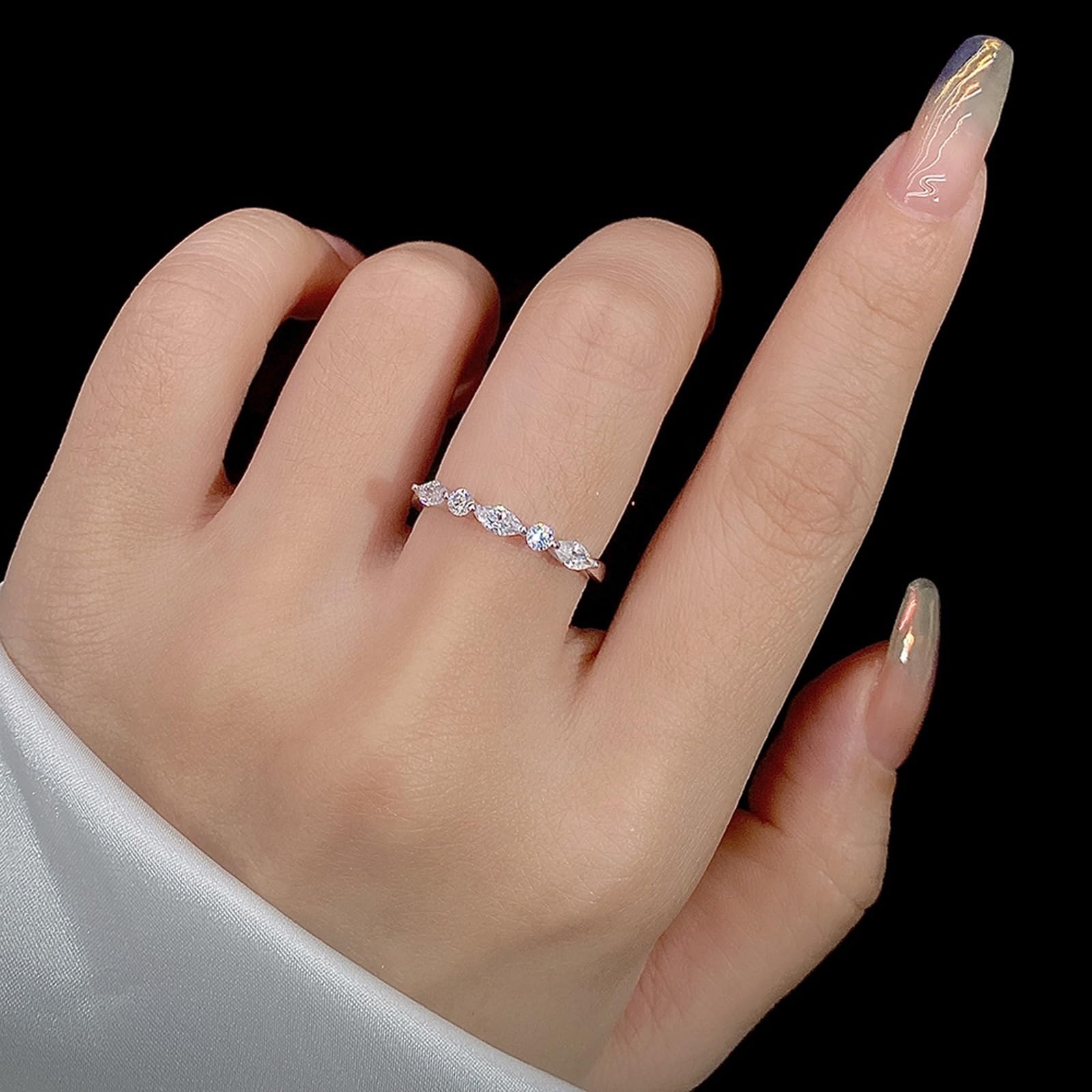 Anillos para mujer, oro auténtico, media eternidad, alianzas de boda, oro blanco, anillo de boda con diamante cultivado en laboratorio