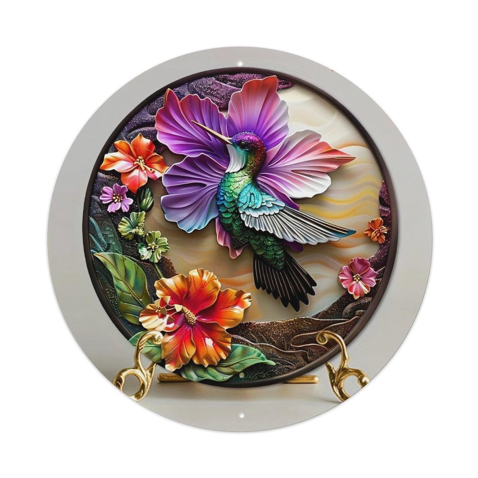 Jdyansheng Vintage Colorful Hummingbird And Flowers Design Tin Sign Metal Poster Metal Signs For Home Man Cave Bar Cafe Kitchen Laundry Room Wall Decorations 8X8 Inches