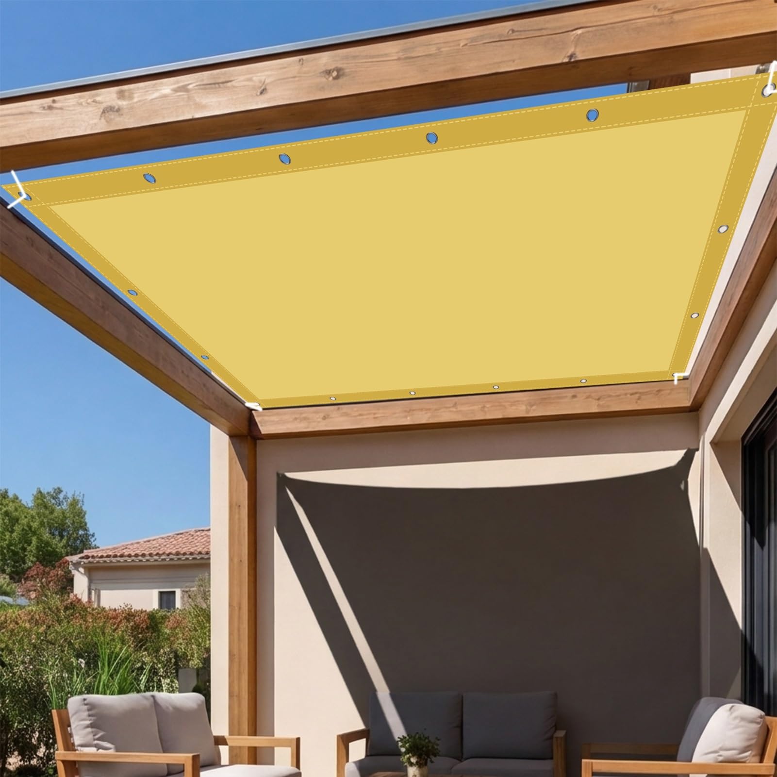 Toile ombrage imperméable rectangulaire contre la pluie et les UV en cour