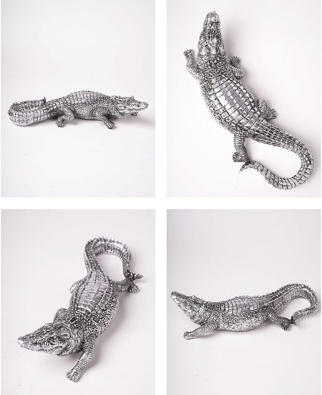 HAUCOZE Crocodile Sculpture Animal Figurine Statue Modern Home Decor Table Centerpiece Gift for Friends Fmaily Lovers Silver 14.2 Inch
