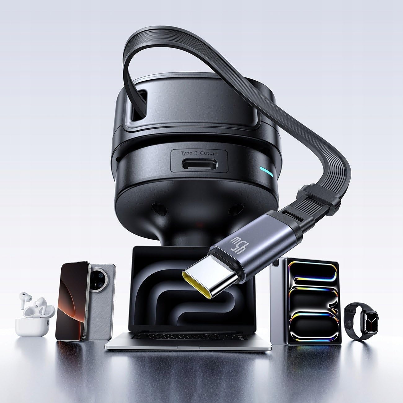 Baseus Cargador de Coche Baseus PrimeTrip VR1 60W USB-A USB-C con Cable USB-C retráctil - Negro