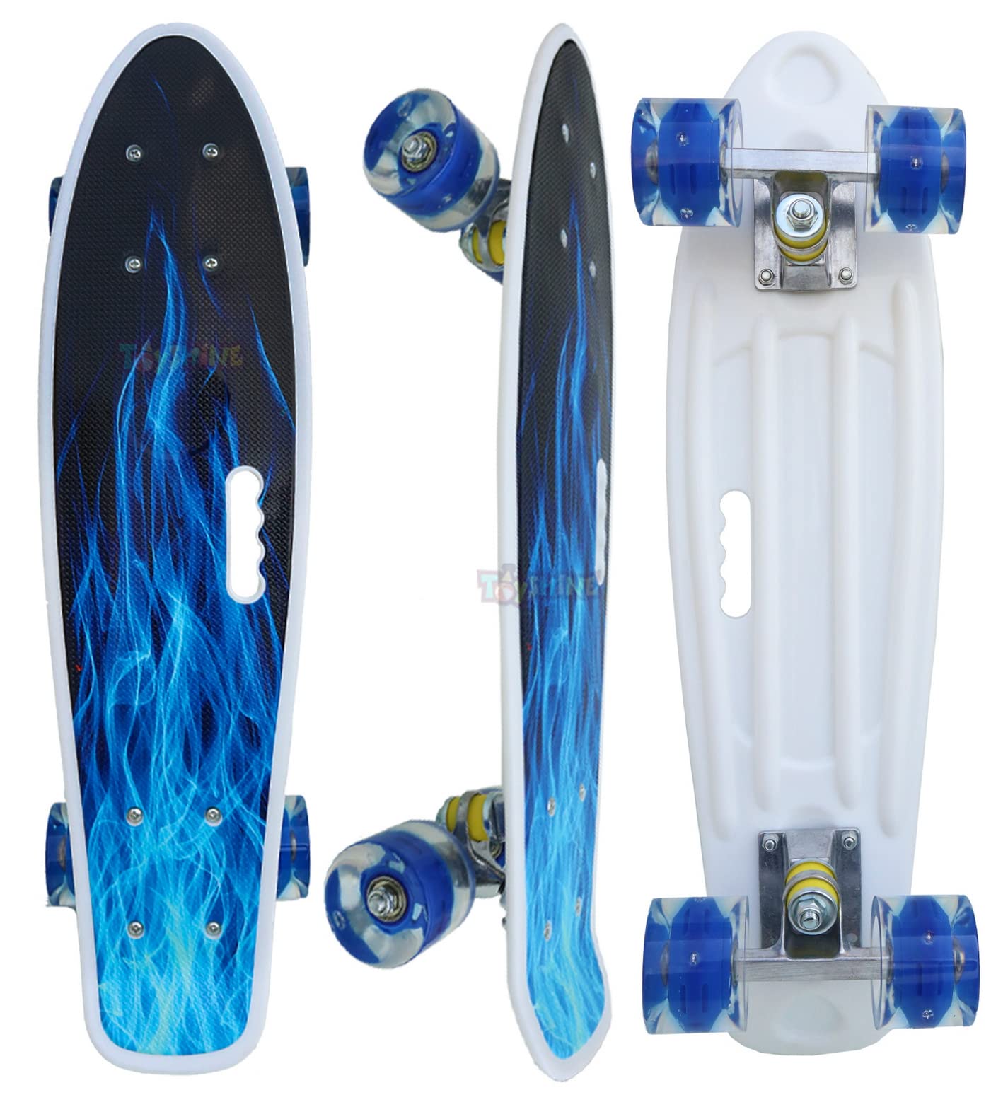 Toyshine Skateboard 59 Cms All Wheels LED Light for Beginners, Blue Fire