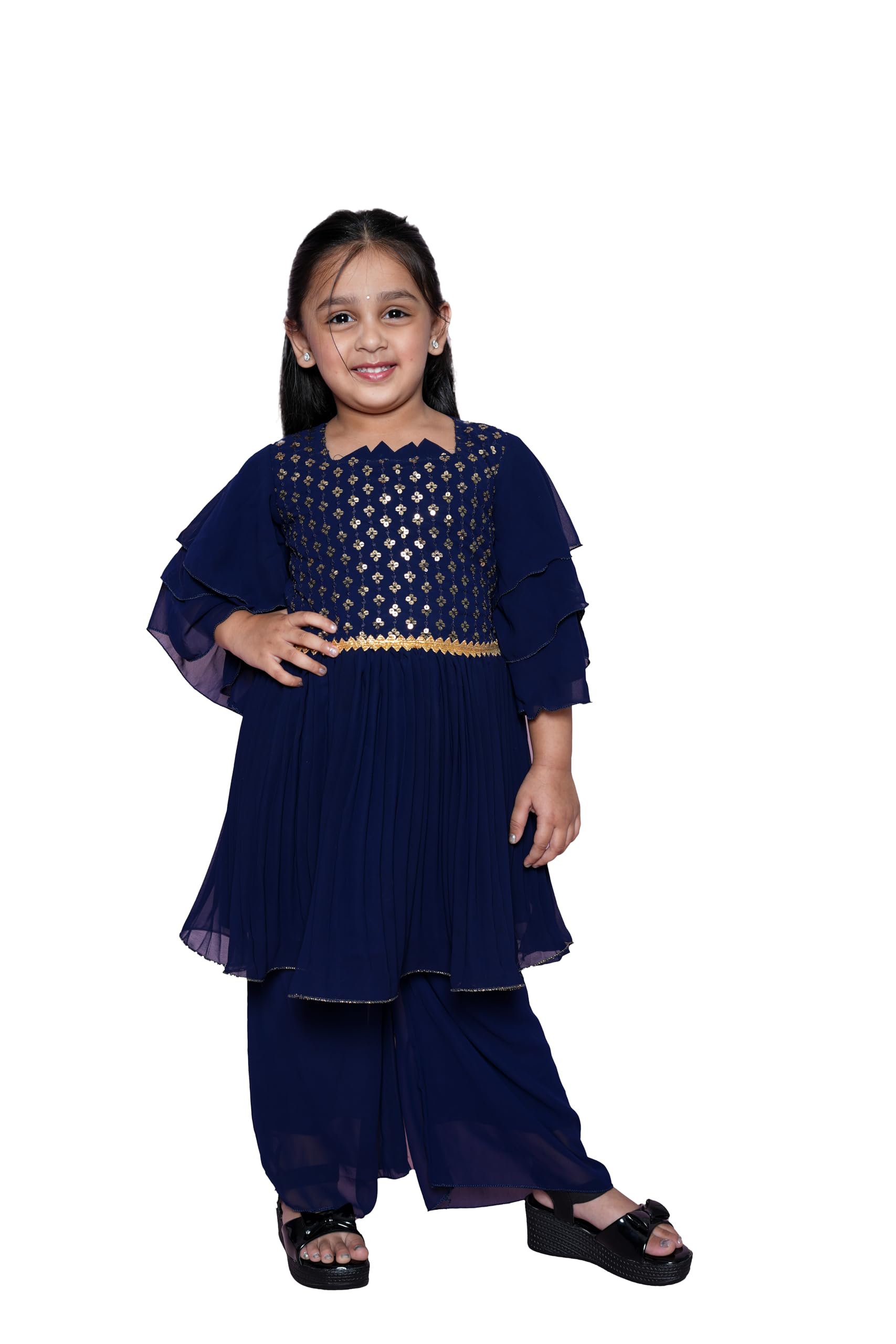 blueage Girls Trendy Kurti and Plazzo Set - Dark Blue - 5-6 Years - ZA001611-picture-24