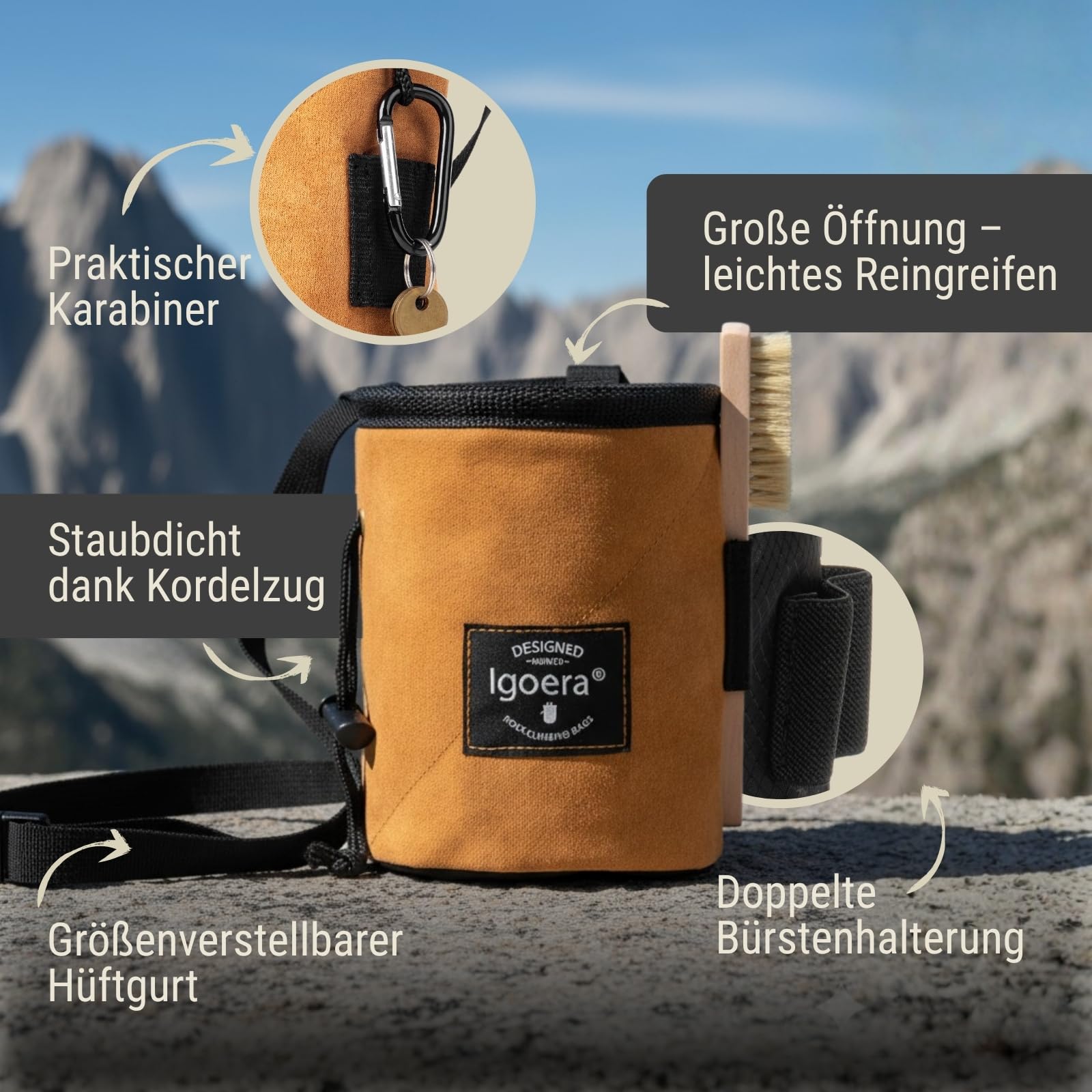 Juego de equipo de escalada original de Igoera con bolsa de tiza, cepillo de boulder y bola de tiza | la combinación perfecta para el máximo placer y seguridad