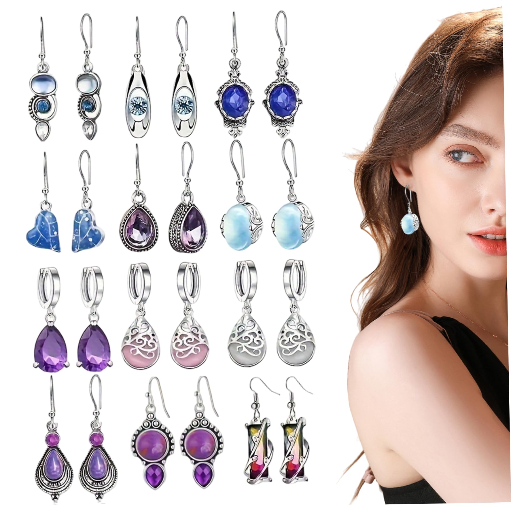 Hotainoys Unisex 12 Pairs Drop Earrings For Women, Colorful Teardrop Dangle Earrings, Alloy Jewelry For Women And Girls Drop For