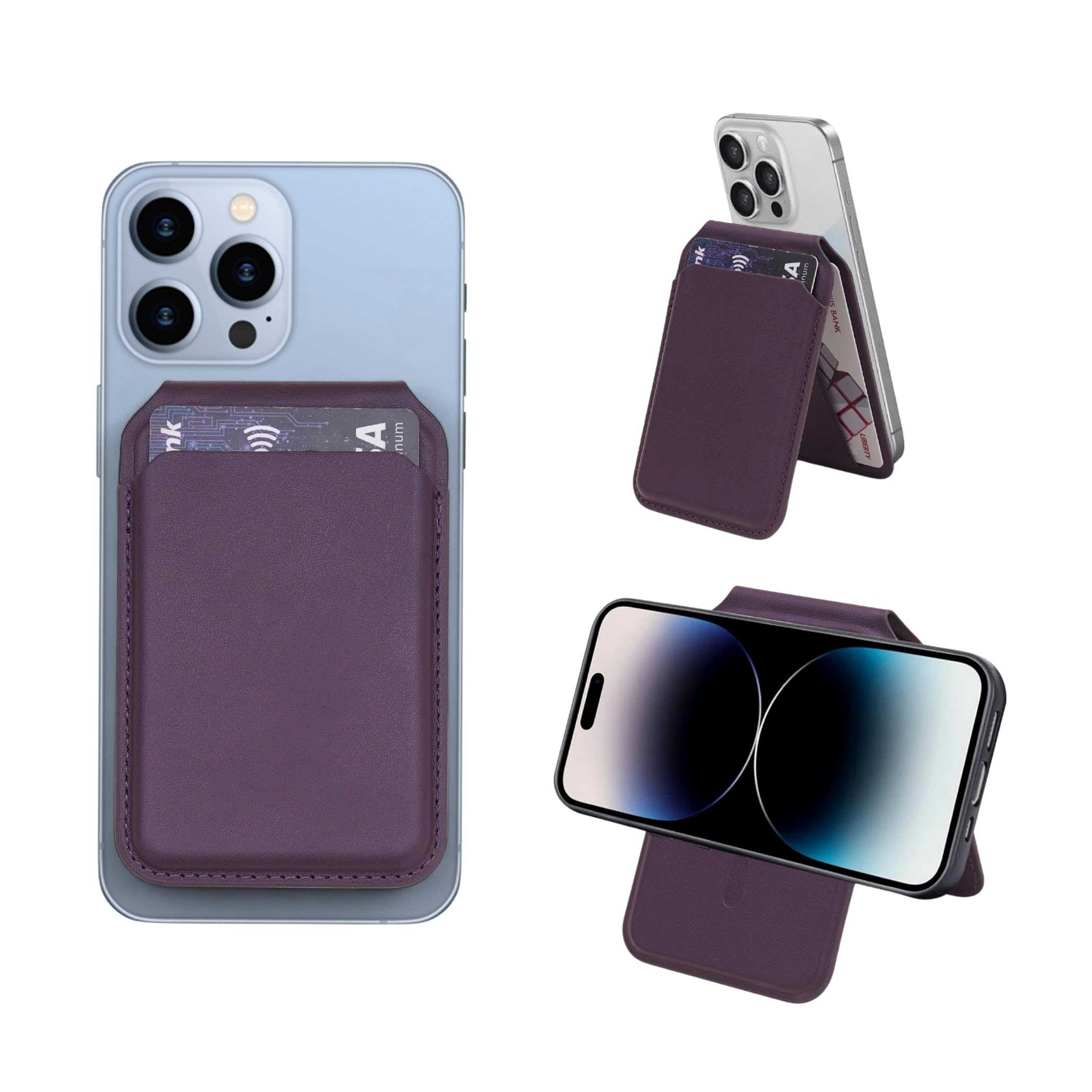 MENSCH 2-in-1 MagSafe Card Holder with Adjustable Stand for iPhone, 2-Card Storage, Strong Magnetic, Free Angle Adjustment, Multifunctional Magnetic Card Holder (D.Purple)-image-29