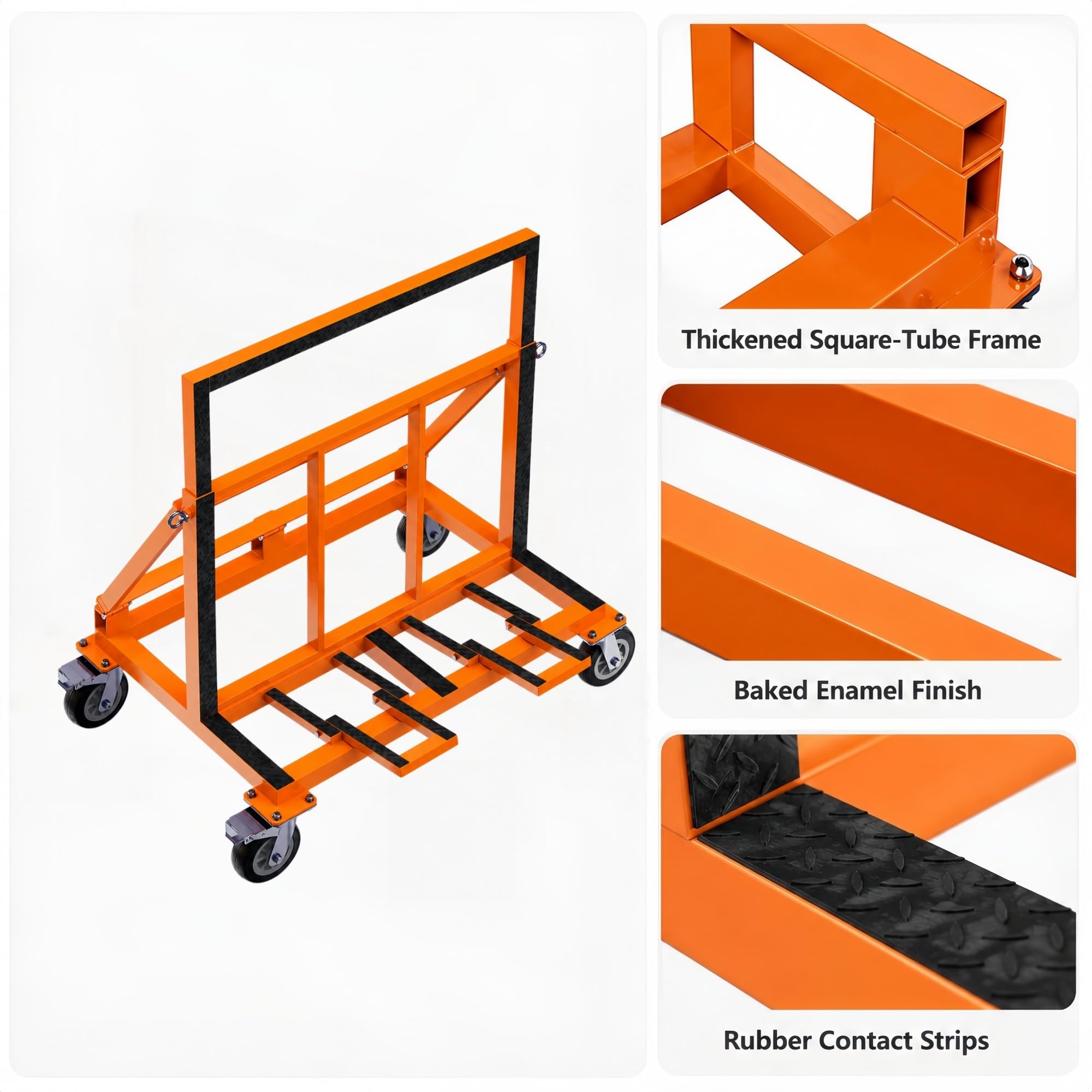 Erweiterbarer Transportwagen for Glas- Und Steinplatten | Plattenwagen Mit Klappbarer Seitenstütze Und Gummikontaktpads(6IN 4BRAKE,800kg/1760lb)