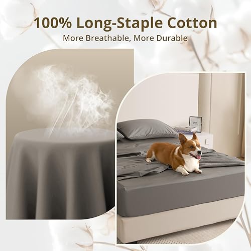 Miniatura 4 de Juego de sábanas de cama King de 100% algodón egipcio de fibra larga, 4 piezas de sábanas con sistema de doble bloqueo, lujosas y cómodas, 1000