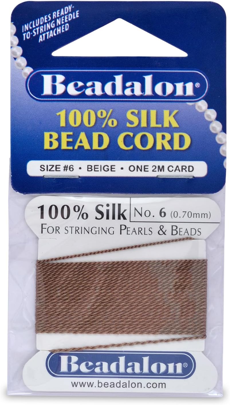 Beadalon 100% Silk Thread Variety Color Pack - Size 6 with Pre-Attached Needle, 5 Pk (Black, White, Grey, Beige, Brown), Silk Cord for Jewelry Making - Ideal for Pearl Knotting by Jewelry Designers