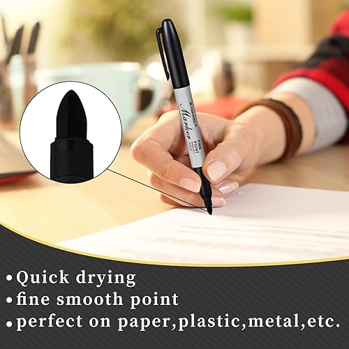 Miniatura 4 de Paquete de 200 marcadores permanentes negros a granel, marcadores permanentes de punta fina, marcadores impermeables, a prueba de manchas, funciona