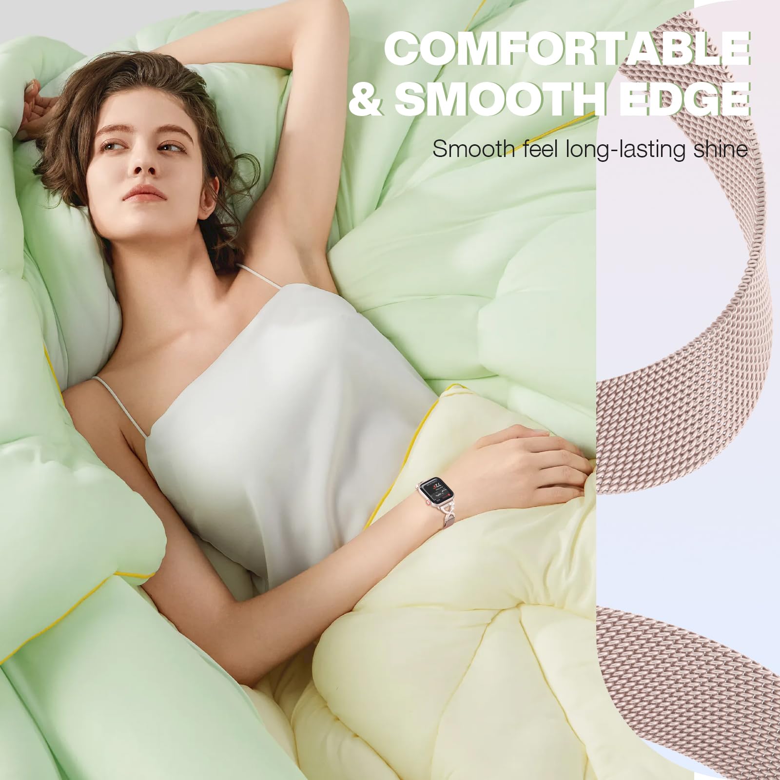 BRG Correa de malla fina compatible con correas de Apple Watch para mujer de 40 mm, 41 mm, 38 mm, 42 mm, Series 10, 9, 8, 7, 6, 5, 4, 3, 2, 1, SE, correa magnética de metal de acero inoxidable con