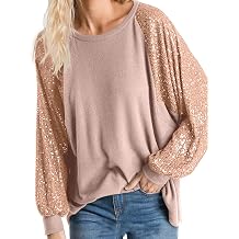 ALLTB Womens Sequin Tops Sparkle Long Sleeve Blouses Shimmer Glitter Sweatshirt Party Crewneck Loose Fit Shirts