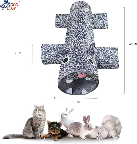 Miniatura 3 de Túnel grande para gatos de interior para mascotas pequeñas, 47 pulgadas, poliéster resistente a desgarros con papel arrugado arrugado, se pliega