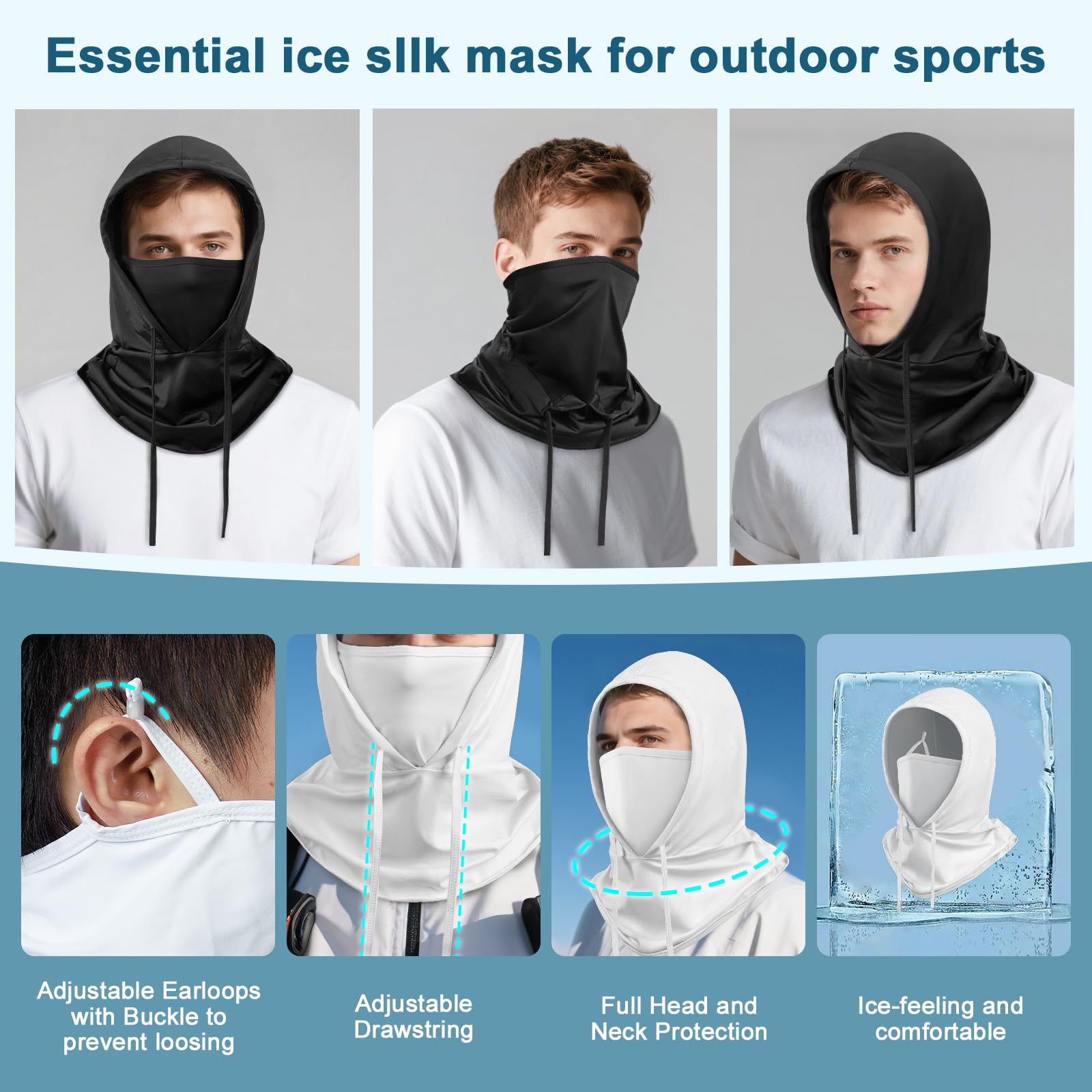 3 in 1 Multifunctional Full Face Cover Ski Mask Balaclava Unisex Hood Drawstring Cap Neck Gaiter for Outdoor — view 3