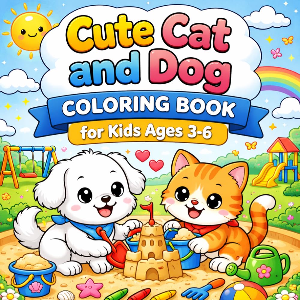 Cute Cat and Dog Coloring Book for Kids Ages 3-6: 50 Cute and Easy Coloring Pages of Adorable Cats and Dogs for Kids Ages 3-6