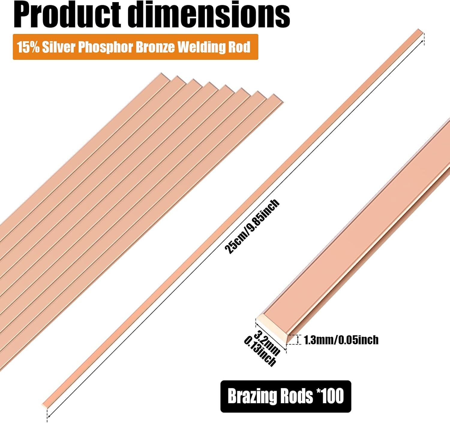 100Pcs 15% Silver Brazing Rods AWS BCuP-5, Silver Solder Phos Copper Brazing Alloys Flat Welding Rods, 0.050"x1/8"x10" for Air Conditioning Refrigerator Cold Storage HVAC Units