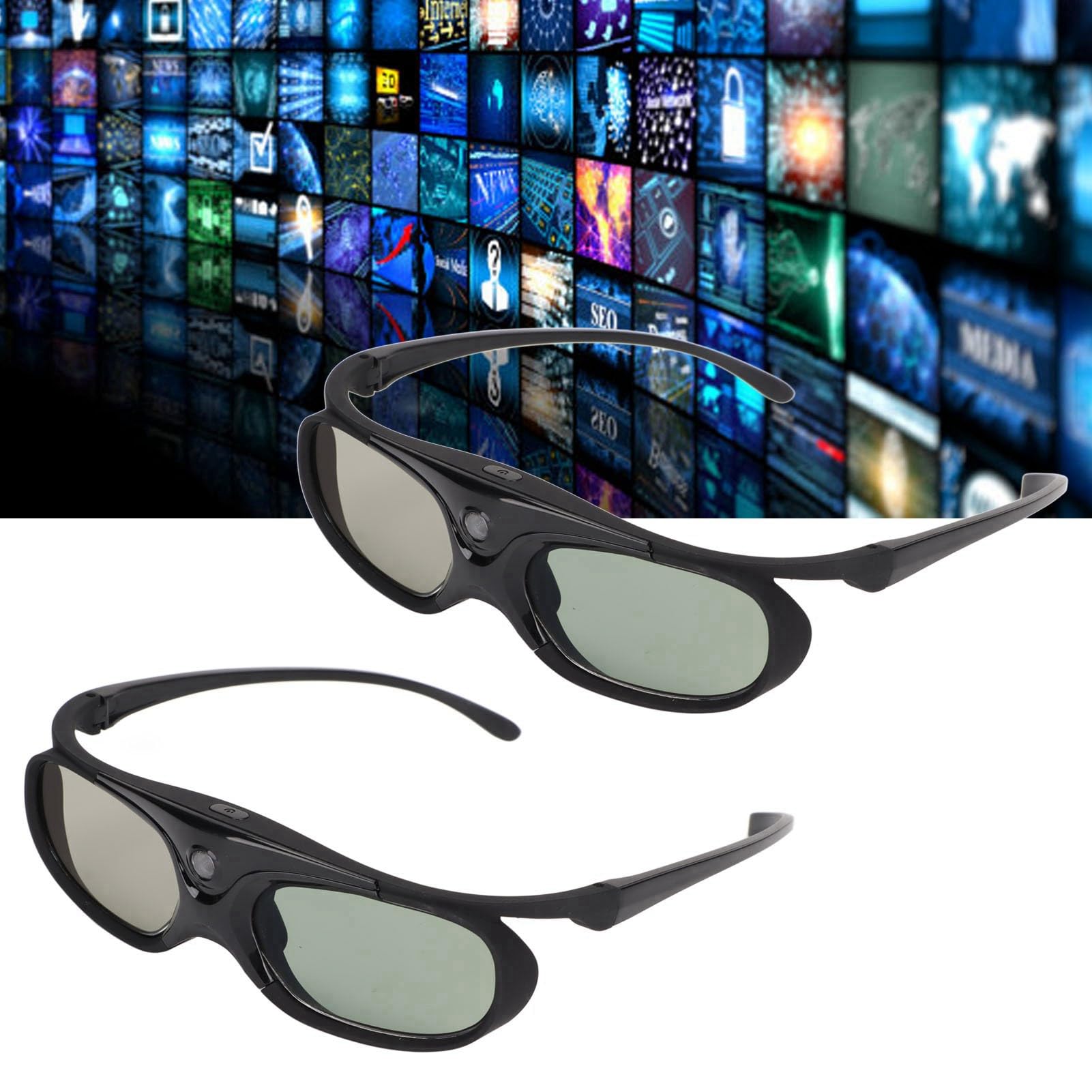 2 Pezzi Occhiali 3D DLP Link per Proiettore, Occhiali con Otturatore Attivo Ricaricabili 144Hz Compatibili con Lenti LCD DLP Link Occhiali 3D per Oroiettori 3D DLP