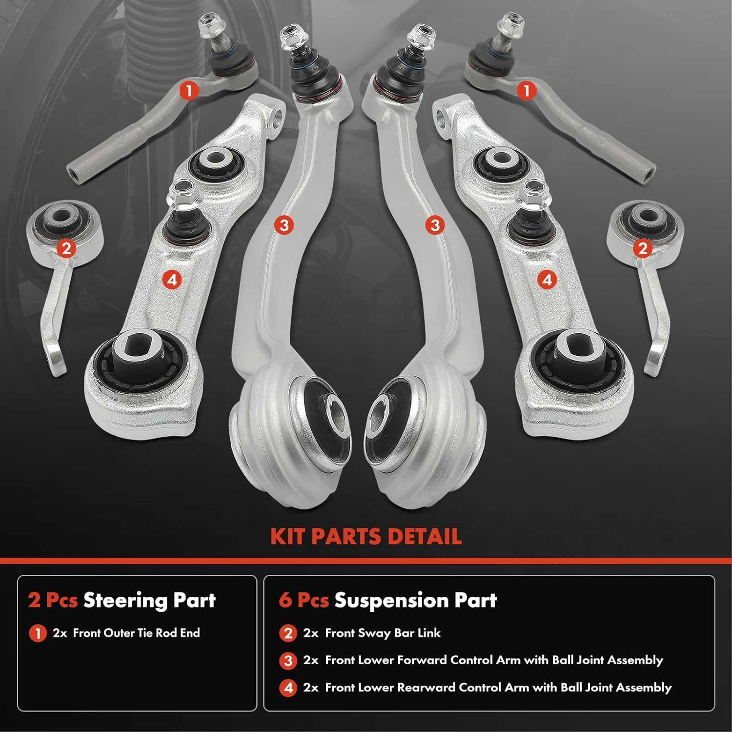A-Premium Set of 8, Lower Forward & Rearward Control Arm, Outer Tie Rod End, Sway Bar Link, Compatible with Mercedes-Benz - 2003-2011 - CLS500 CLS550 & E320 E350 E500 E550 & AMG - CLS55 CLS63 E55 E63