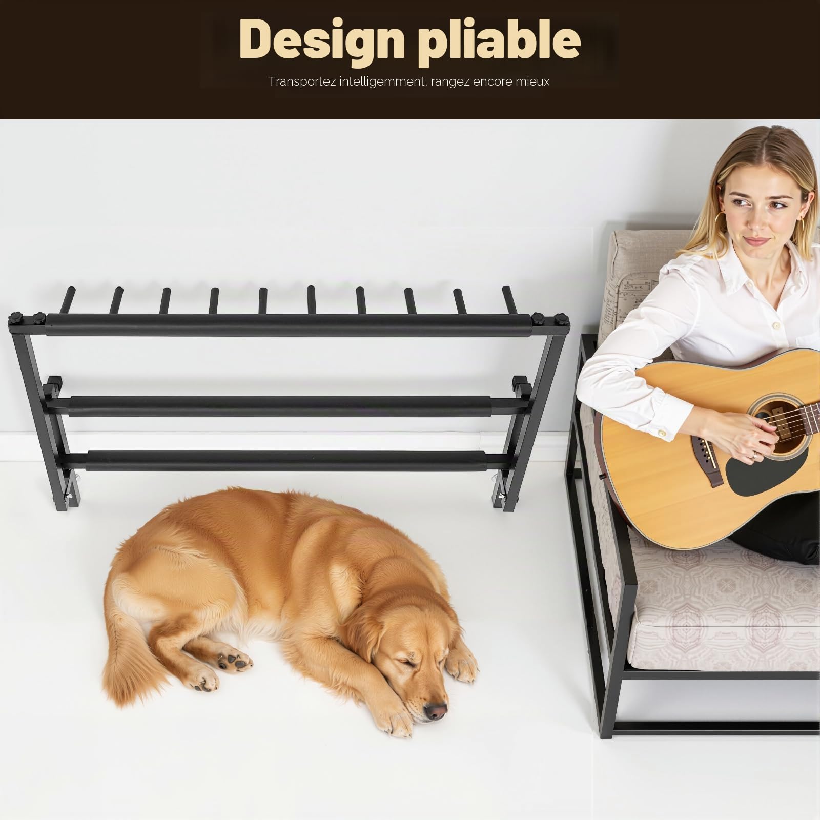 Support de guitare acoustique à 9 positions en bois - Pour guitare de concert - Support de guitare électrique multi-places - Support pour cinq guitares