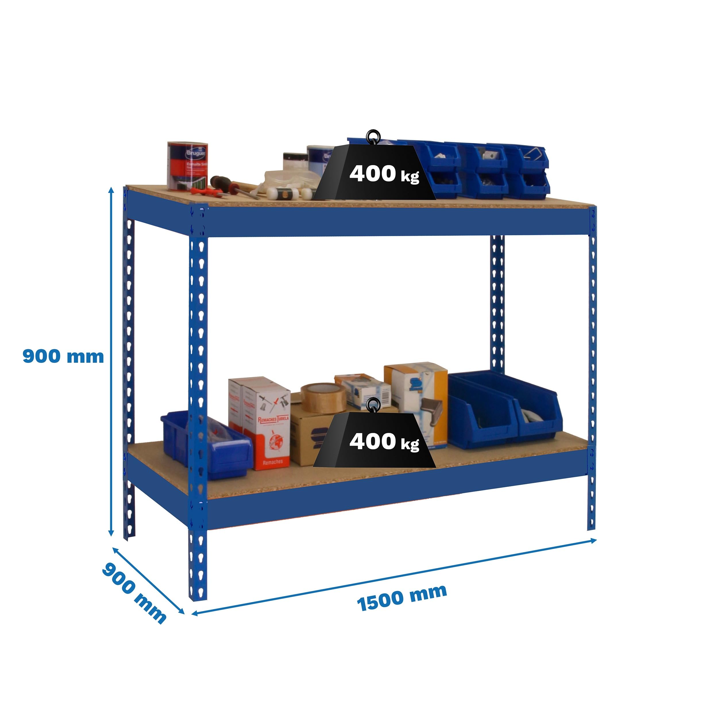 Simon Rack Banco de Trabajo Taller 1500x900 mm - BT Basic | Capacidad Carga 400 kg, Montaje sistema clic, Pintura anticorrosión, Azul