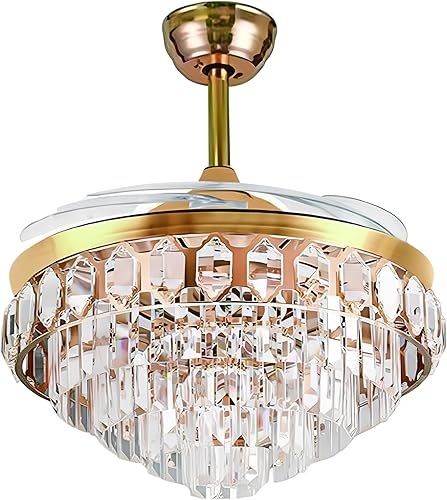 Miniatura 6 de FINE MAKER - Lámpara de ventilador de cristal moderna de 42 pulgadas aspas retráctiles pantalla de mosaico control remoto con 3 velocidades 3