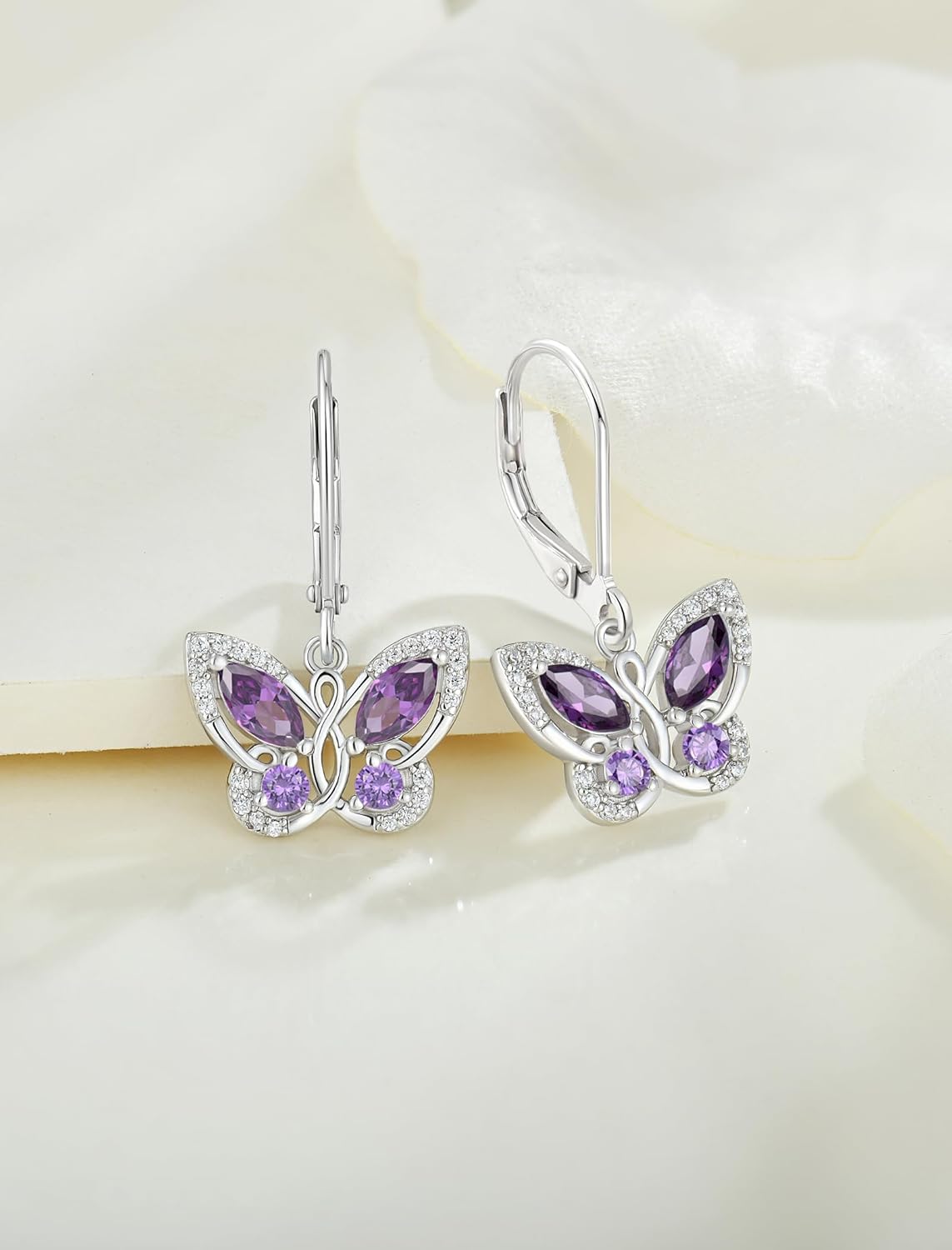 Starchenie Butterfly Earrings for Women 925 Sterling Silver Leverback Earrings Birthstone Butterfly Jewelry Gifts - Image 4