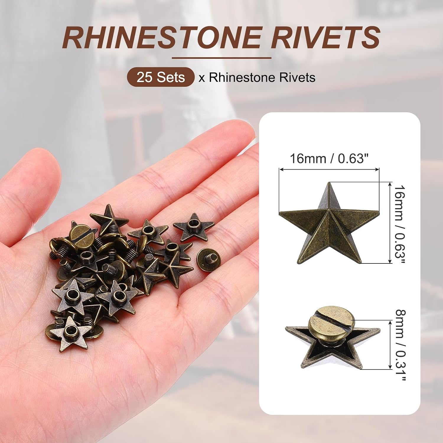 PATIKIL 16mm Star Rivets 25 Sets Leather Rivets Studs Rivets Bronze Tone image 2