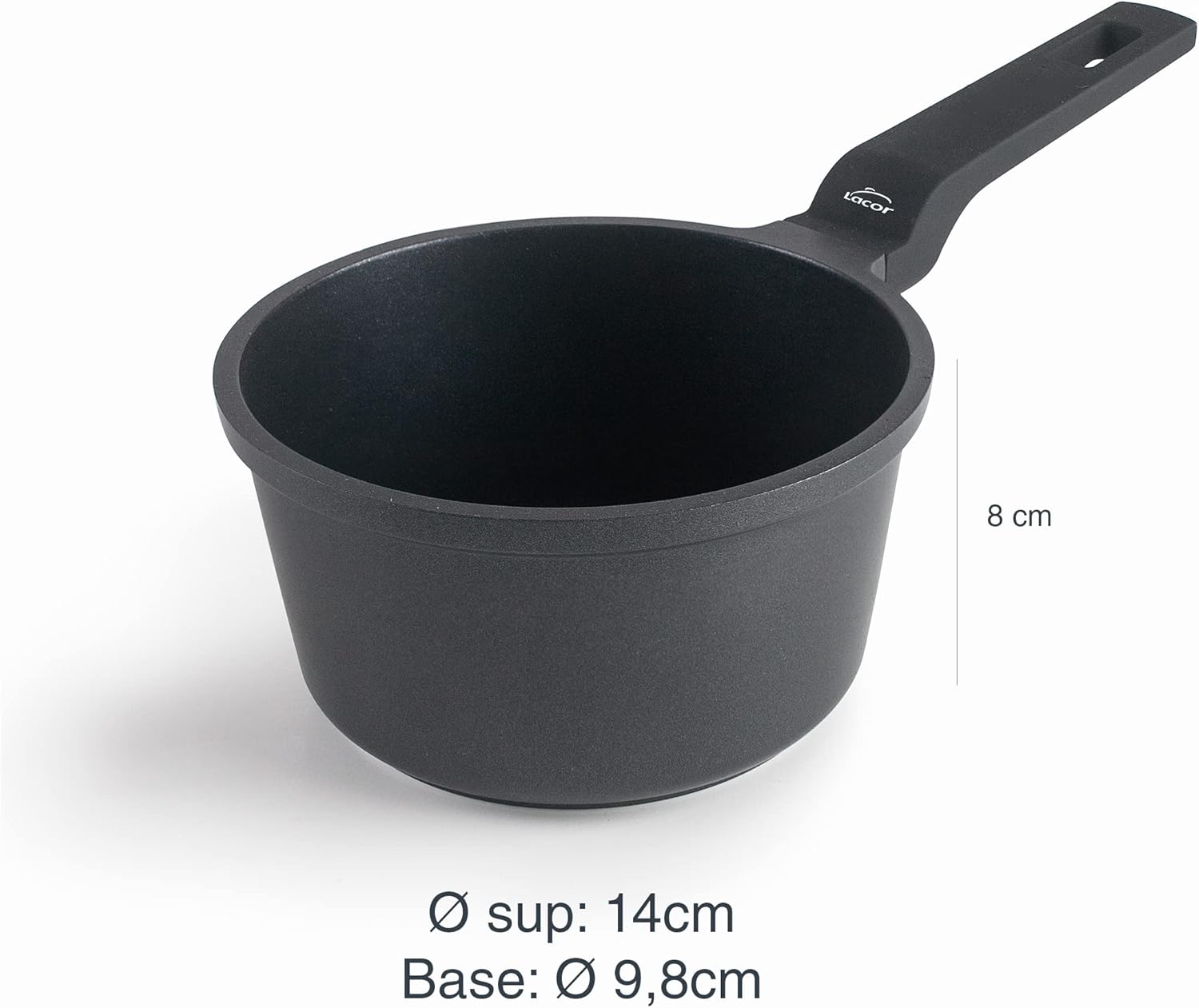 Lacor - 25164 - Mini Cast Aluminium Saucepan 100% PFOA-free, Non-stick bilayer, Suitable for Induction, Ergonomic Handle, Ø 14 x 8 cm, Black