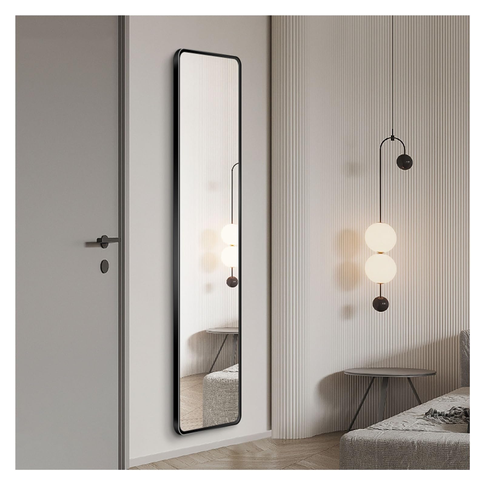 Miroir mural ultra étroit en noir élégant aux finitions rectangulaires soignées