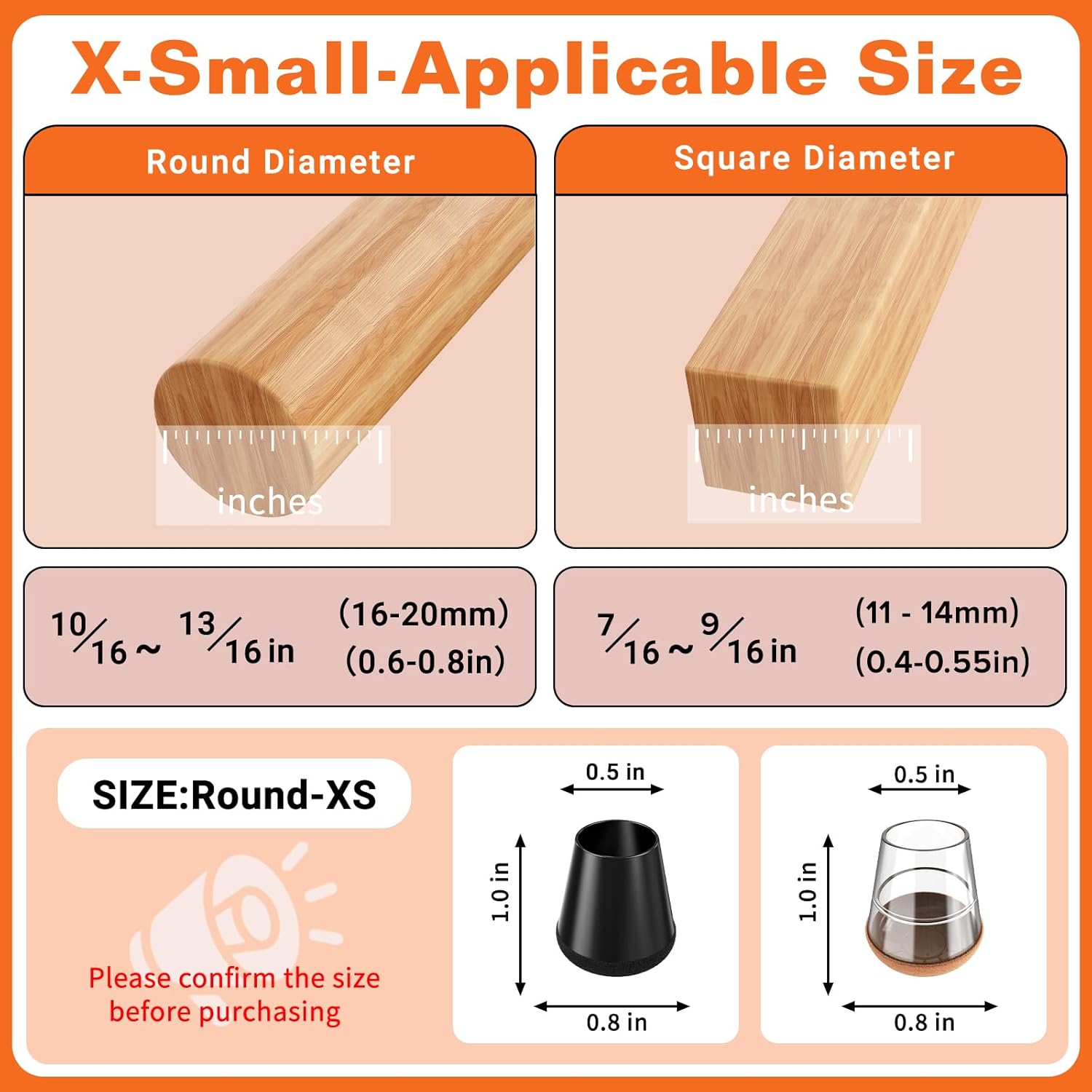 Chair Leg Floor Protectors Extra Small 16 Pcs,Silicone Chair Leg Protectors for Hardwood Floors/Tiles,360°Wrapped Felt Bottom to Prevent Scratch and Reduce Noise, Round Black（Fit:0.6"-0.8"）