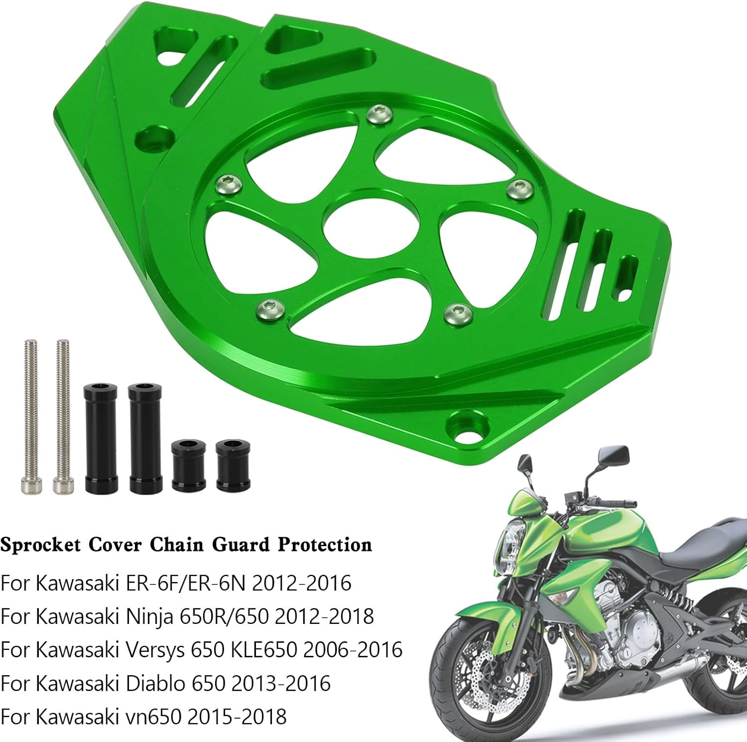 Areyourshop Sprocket Cover Chain Guard Protection fit for Kawasaki vn650 2015-2018, for Kawasaki Ninja 650R/650 2012-2018 Green