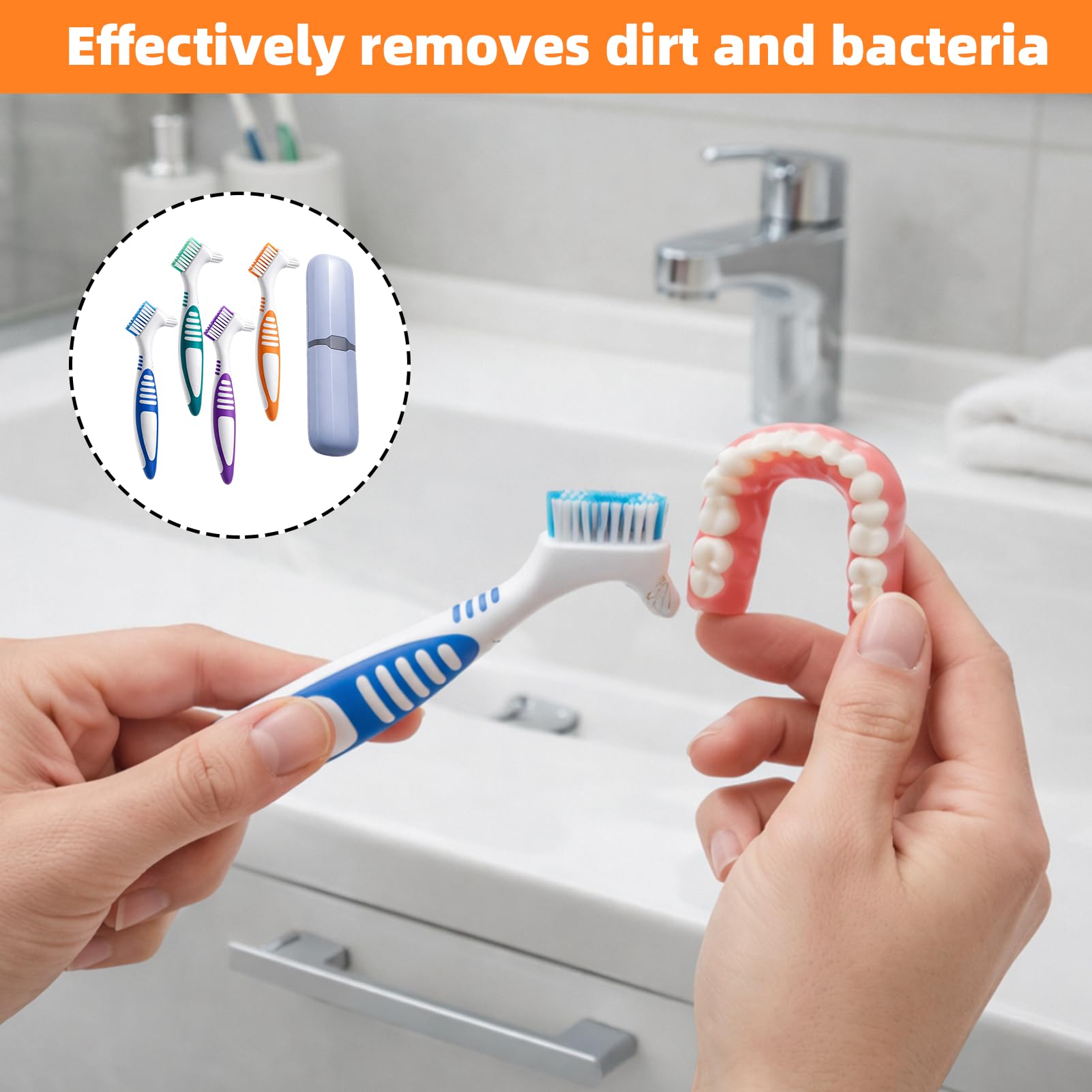 ikBrtaiay 4 Cepillos Protesis Ferula Dental para Dentaduras Postizas, Cepillo Ferula para Dentaduras (4 Colores) con 1 Estuche Portátil, Cepillo Ortodoncia Brackets para Cuidado de Dentaduras Postizas — view 4