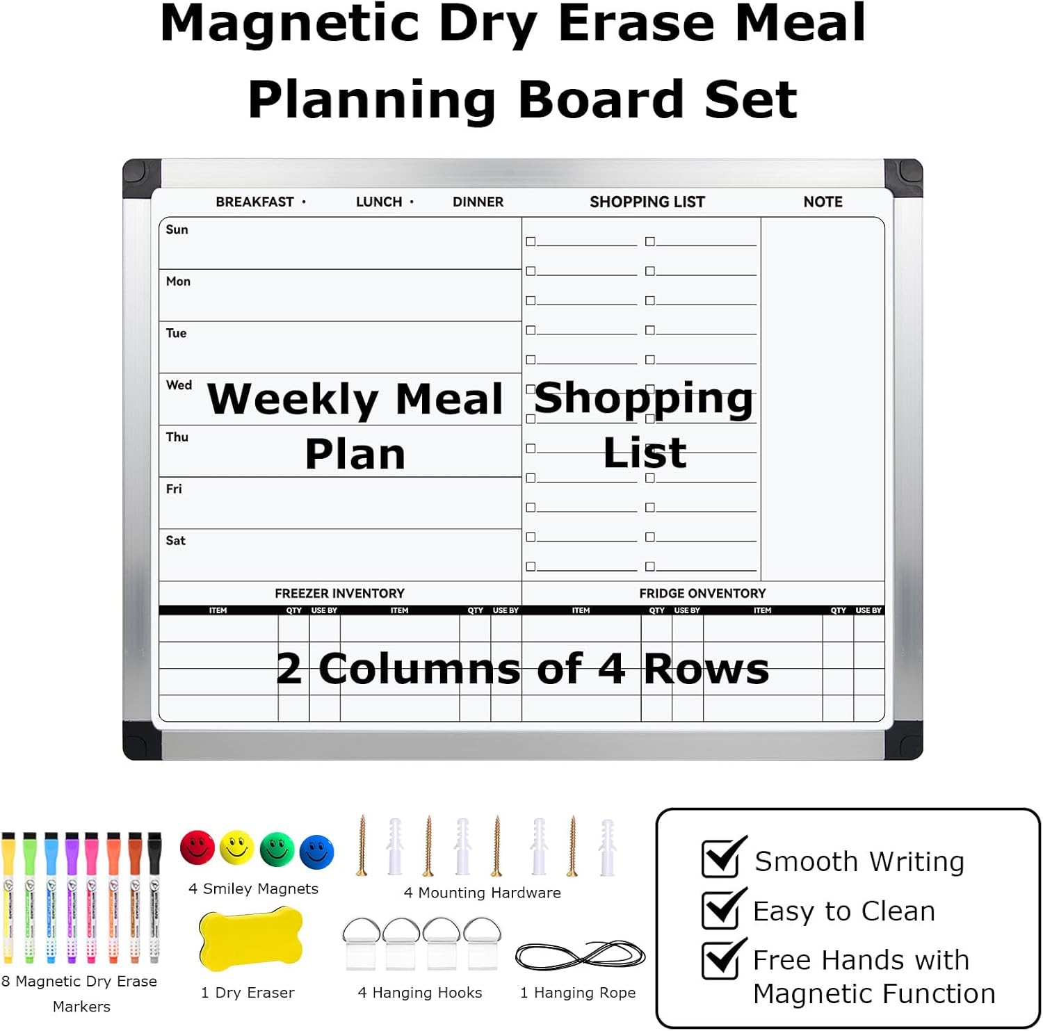 EAONE Weekly Meal Planner & Whiteboard for Wall Double-Sided, 16 x 12 IN Magnetic Dry Erase Menu Board for Kitchen/Food Calendar/Grocery Shopping Lists, with 8 Markers & Eraser & 4 Magnets