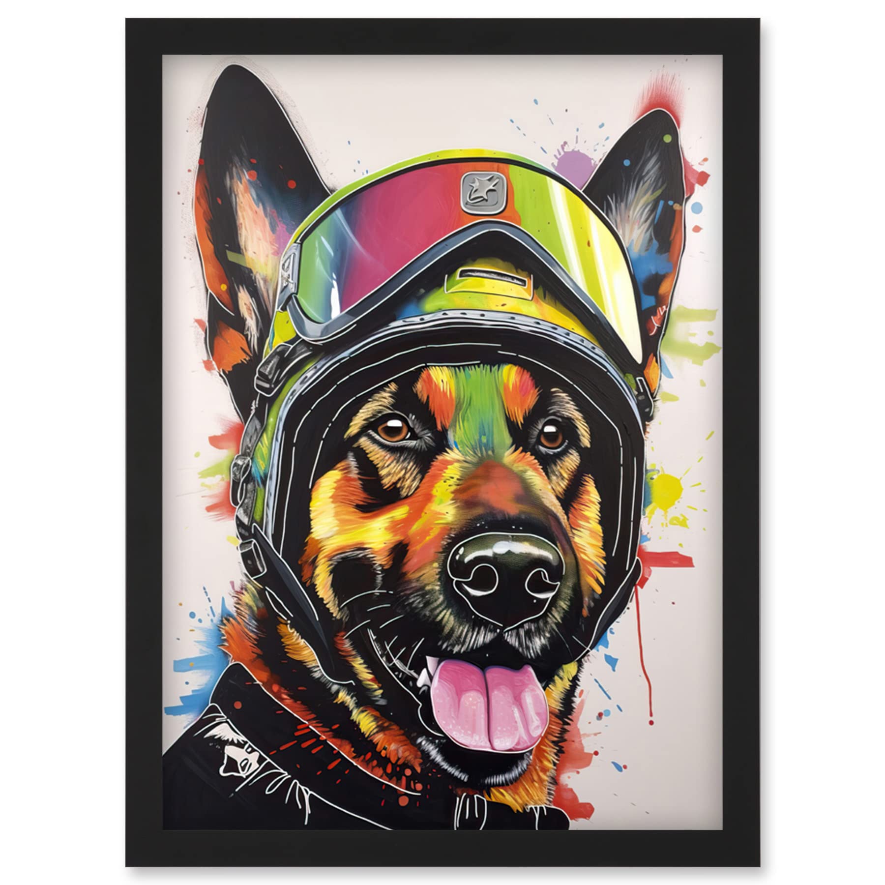 Artery8 German Shepherd Dog Wearing Ski Helmet and Goggles Artwork Framed Wall Art Print A4