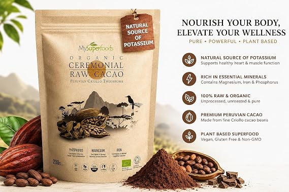 MySuperfoods Organic Raw Ceremonial Cacao 200g, Natural Source of Potassium