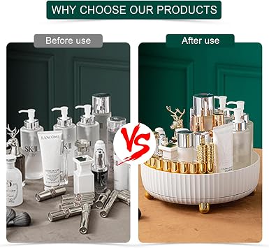 Rotating Storage Rack, 360° Rotating Spice Rack, Cosmetic Organiser, Standing Shelves, Worktop Organiser, Kitchen Fridge Organiser for Dressers (White)