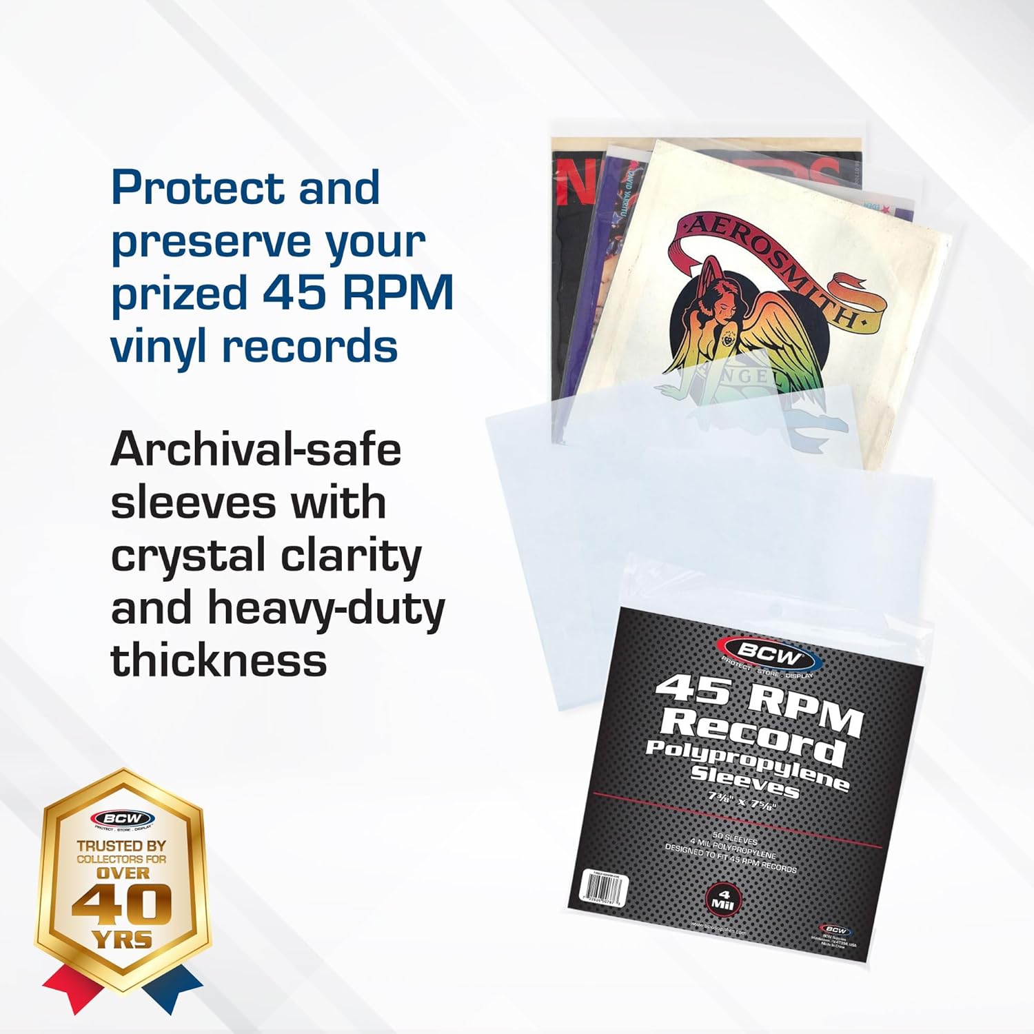 BCW 4 Mil Record Sleeves (7 Inch) | Clear Polypropylene Vinyl Album Protectors for 45 RPM | Archival Quality, Acid-Free Design | Premium Outer Sleeves for Storage of Your Vinyl Collection