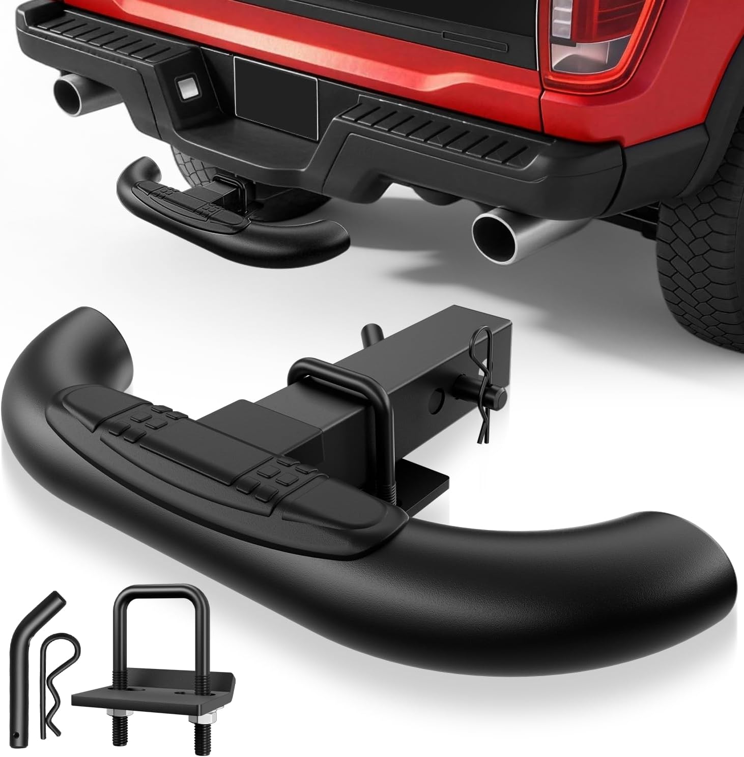 Auto Dynasty 2" Hitch Step Bar Board Tubular Style for 2" Tow Hitch Receiver, Adjustable Non Slip Rear Bumper Guard & Bed Access Step with Anti-Rattle Plate, 350Lbs Load Capacity, Matte Black