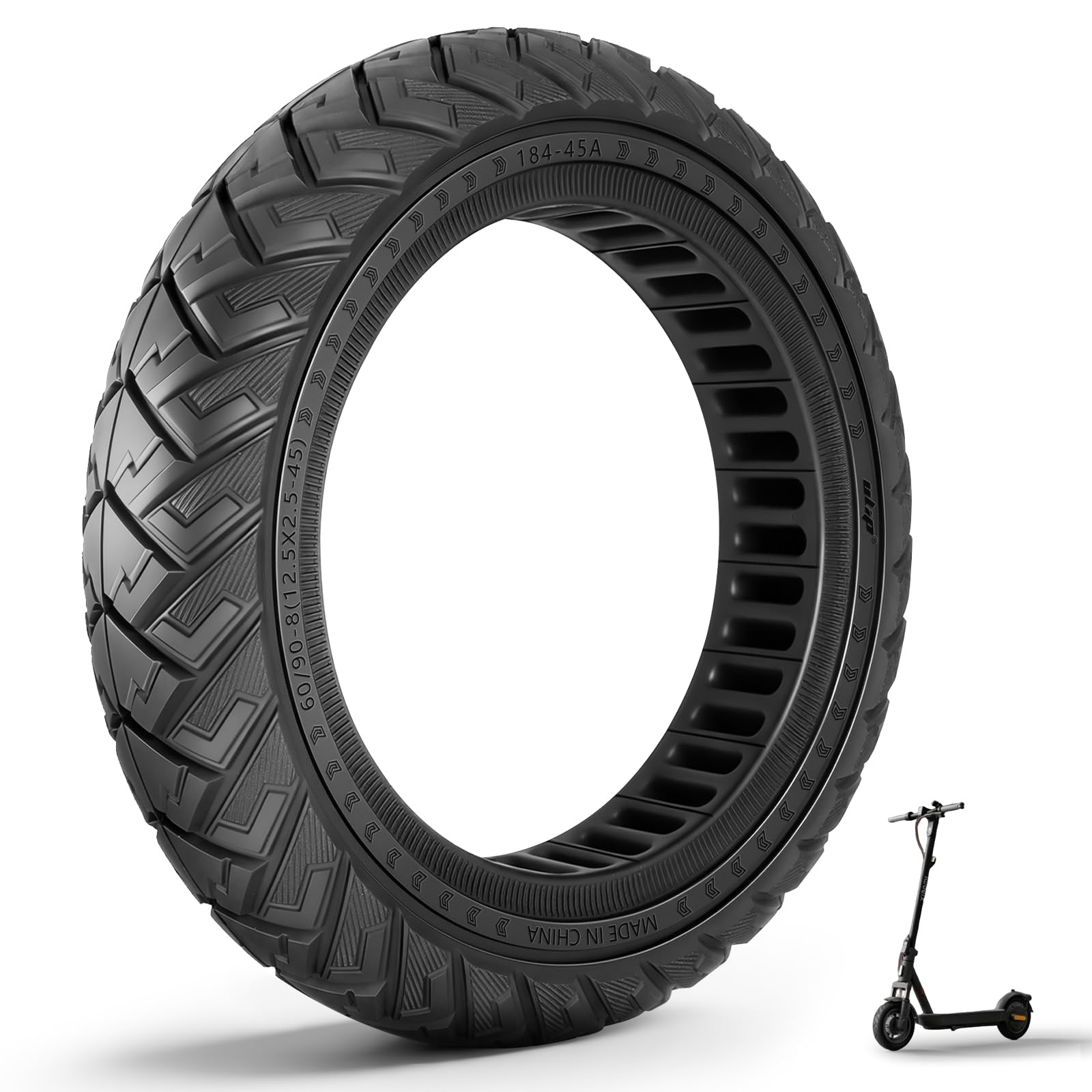 60/90-8 Vollreifen für Xiaomi 5 Plus, für Xiaomi 6 Elektroroller, 12-Zoll Ersatzreifen mit 45-mm-Schlitz, 12,5 x 2,5 Vollgummireifen Anti-Rutsch, Pannensicher (Schwarz 1 Stück)