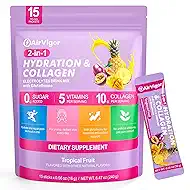 Electrolytes Powder Packets, 10G Collagen Hydration Packets, Sugar Free Daily Electrolyte Hydration Recocery Drink Mix with 5 Vitamins & Glutathione, Joint Skin Muscle Support, Keto, Tropical