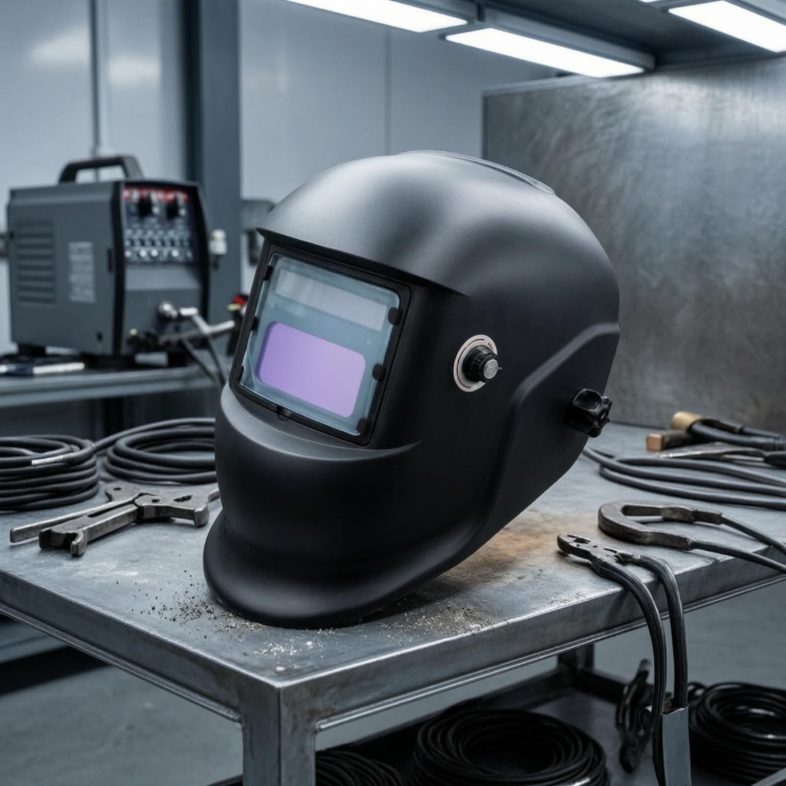 Maschera Autoscurante Solare Protezione Facciale Completa, Casco da Saldatore Autoscurante, Batteria Sostituibile, per Officina,